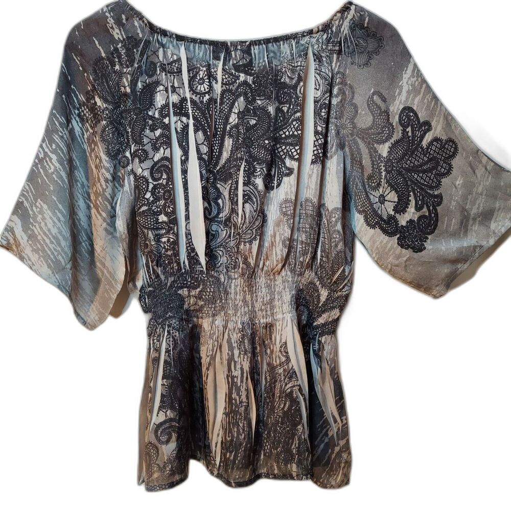 COMO Boho Rocker Top PL Kimono Sublimination Gray Black Y2K